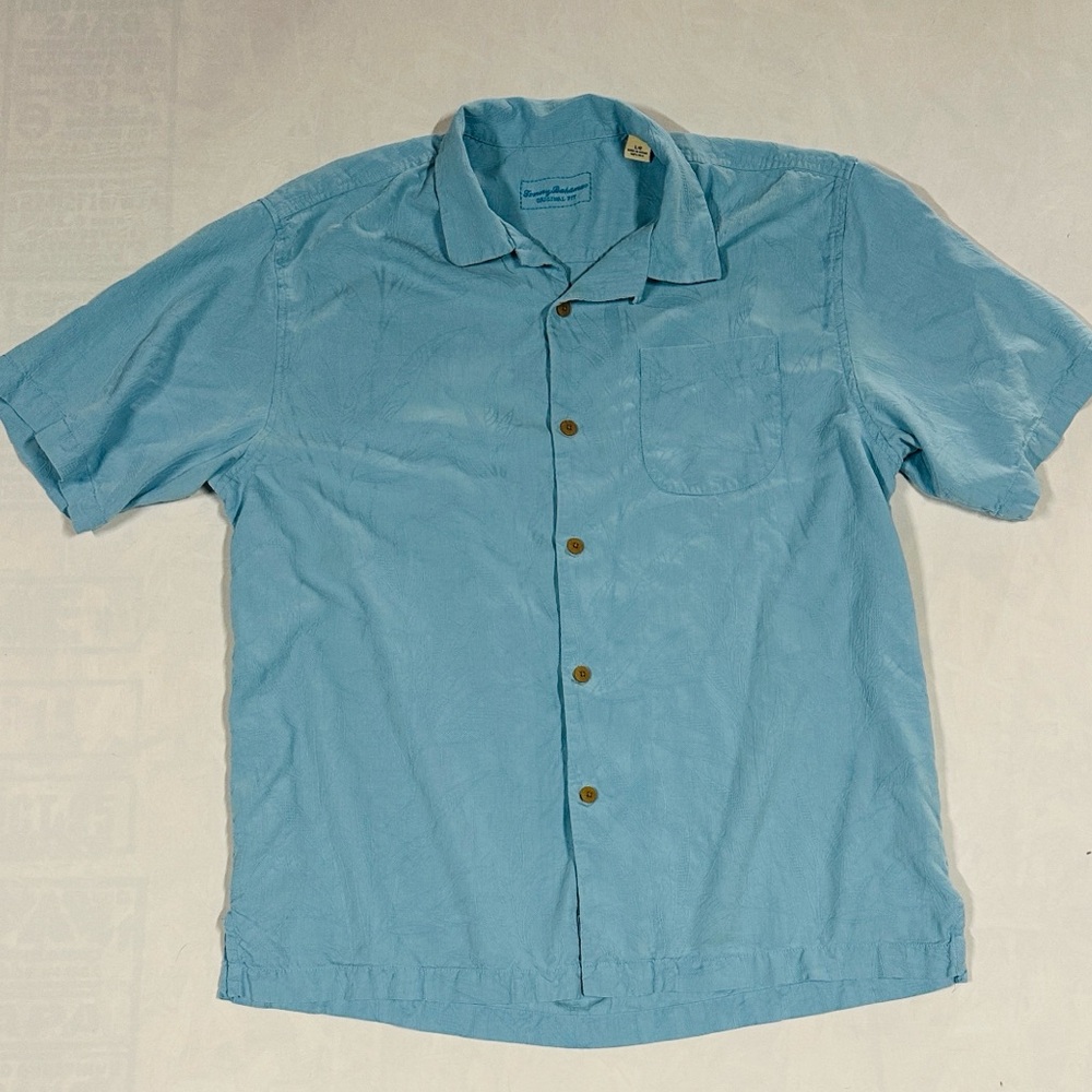 Tommy Bahama 100% Silk Tropical Textured Short-Sleeve Button-Down Shirt Large